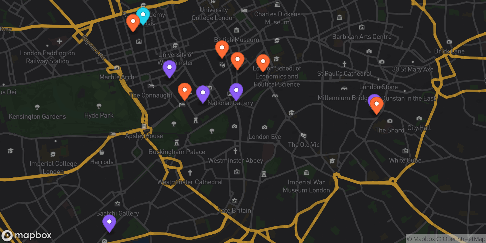 Map showing 12 locations