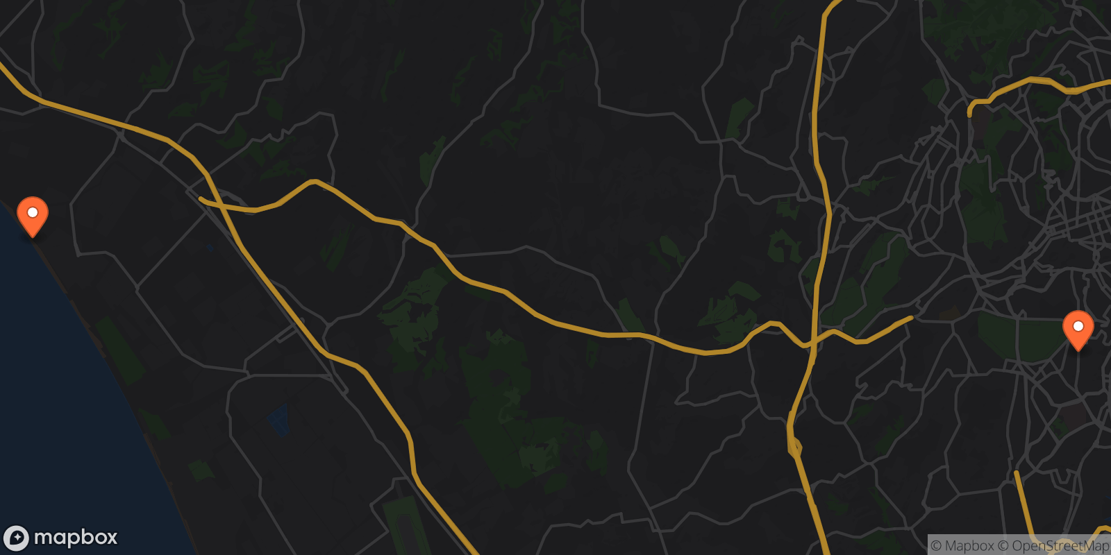 Map showing 2 locations