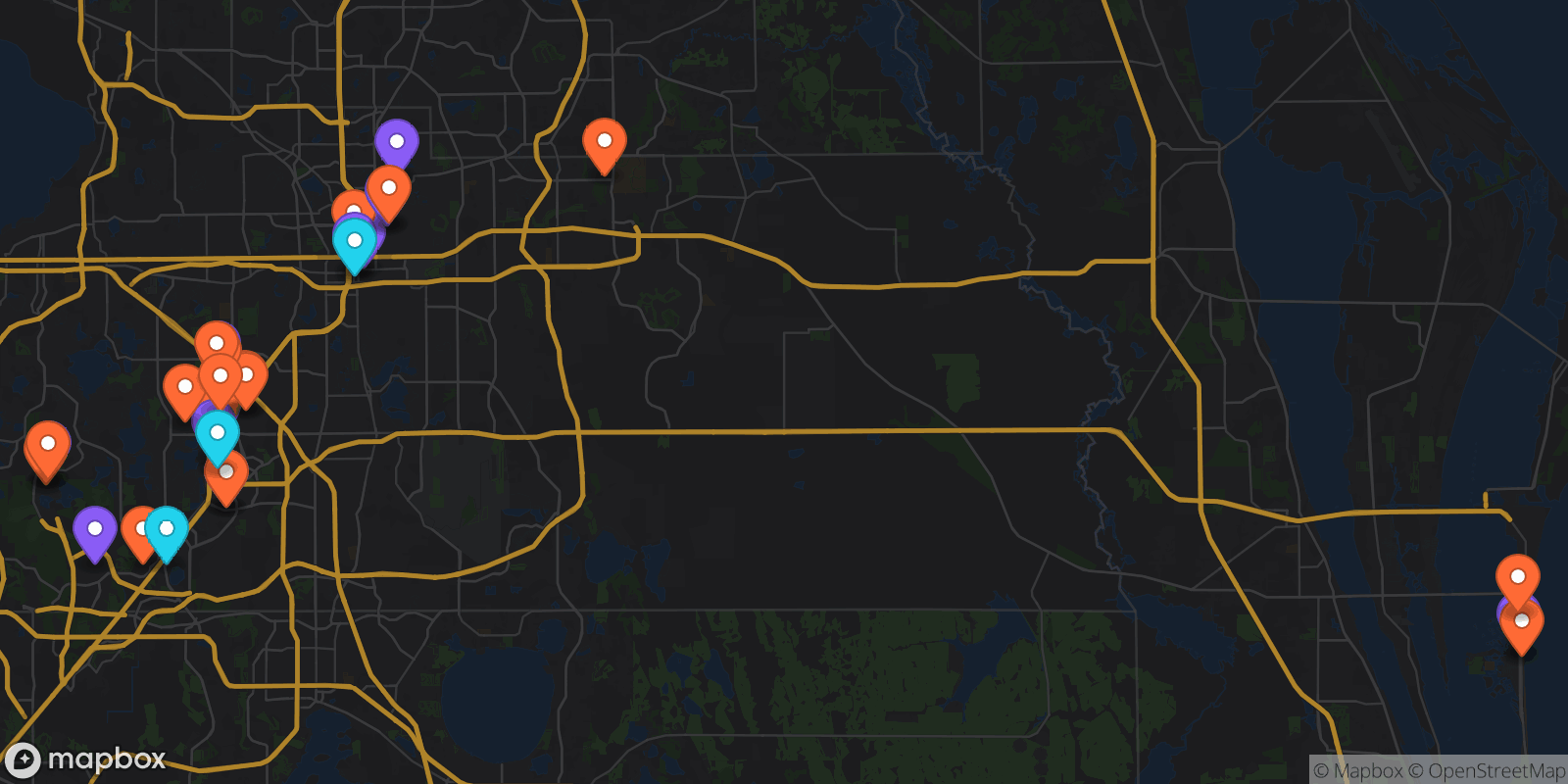 Map showing 30 locations