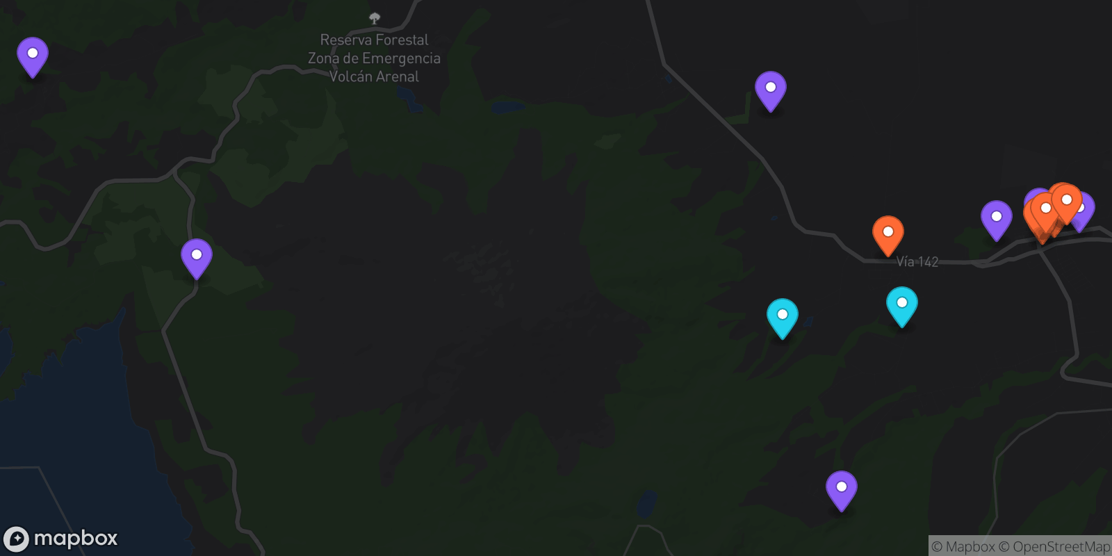Map showing 16 locations
