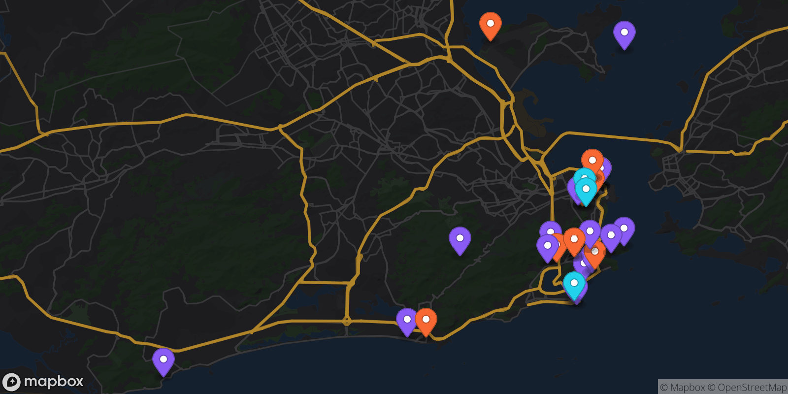Map showing 34 locations