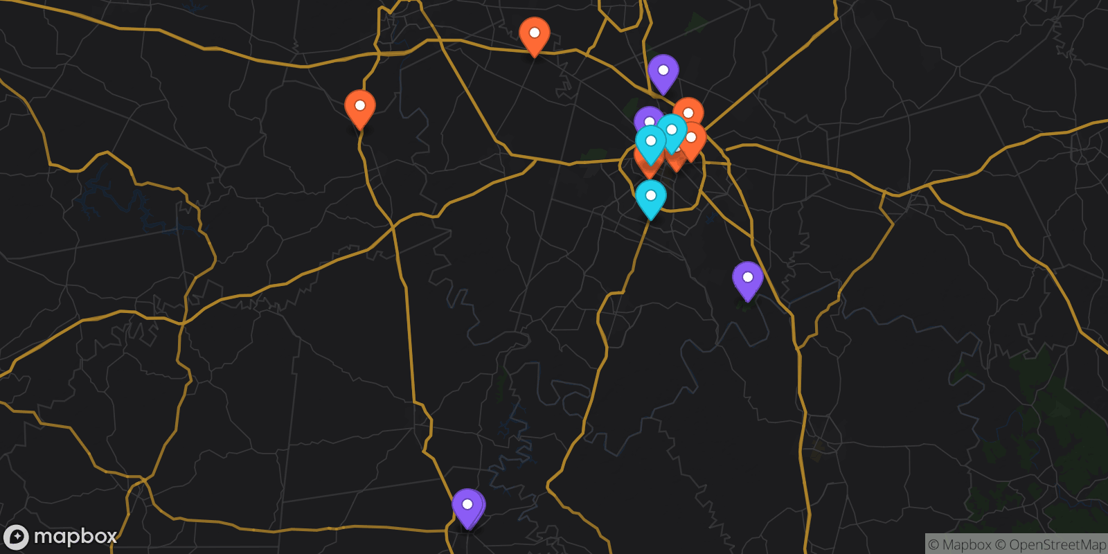 Map showing 14 locations