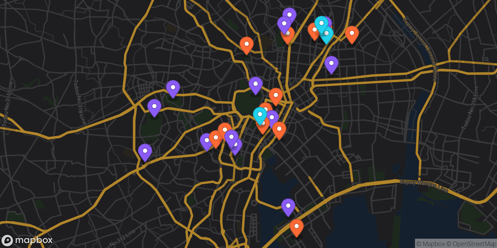 Map showing 30 locations