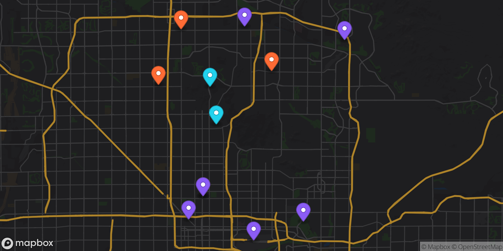 Map showing 12 locations
