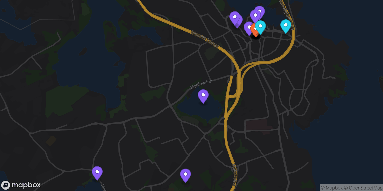 Map showing 18 locations