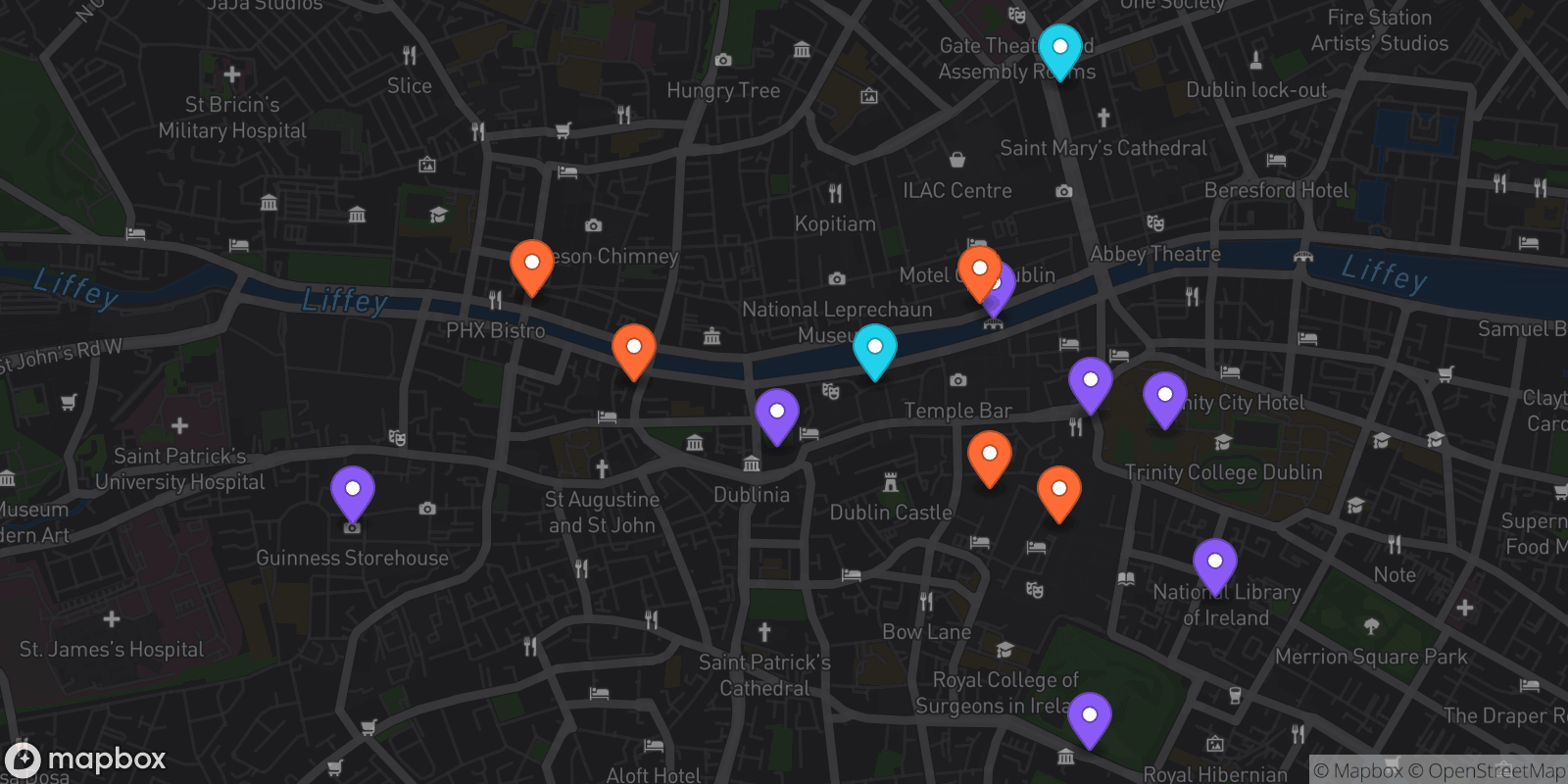 Map showing 14 locations