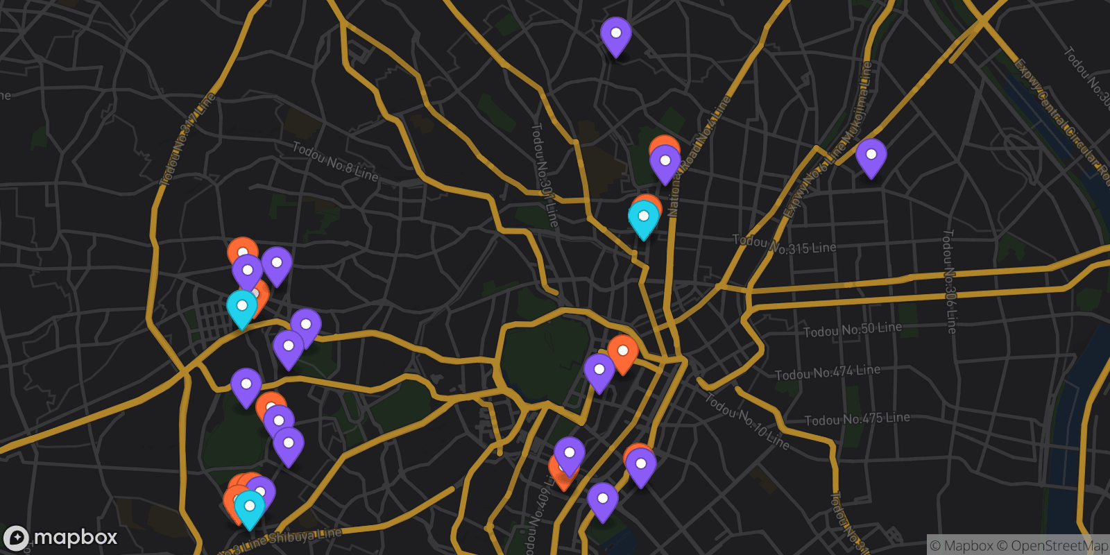 Map showing 31 locations