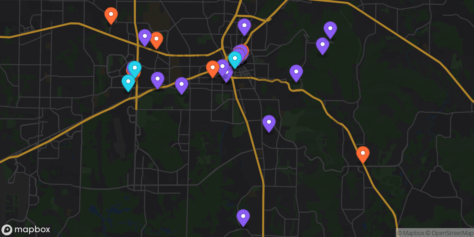 Map showing 39 locations