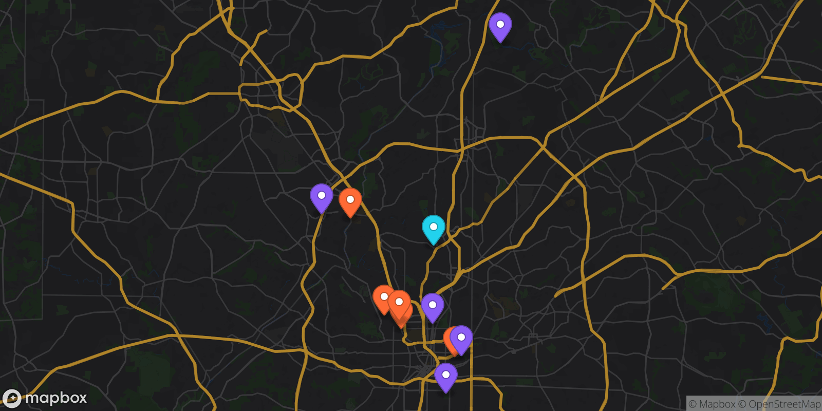 Map showing 11 locations