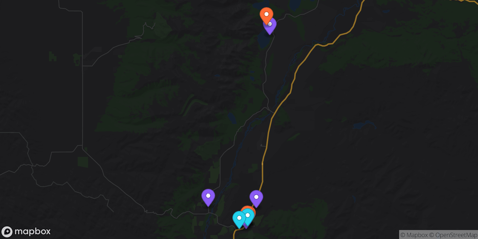Map showing 12 locations