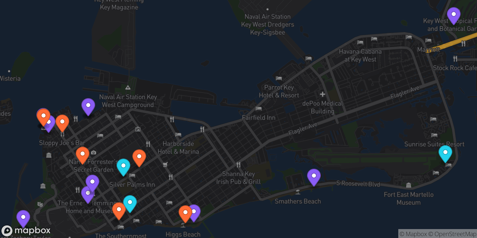 Map showing 23 locations
