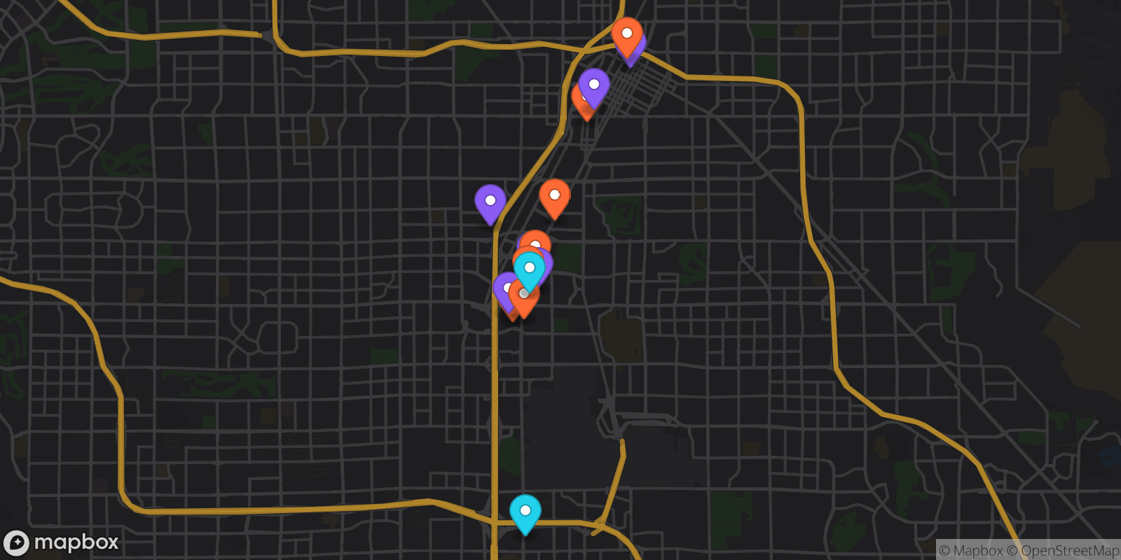 Map showing 15 locations