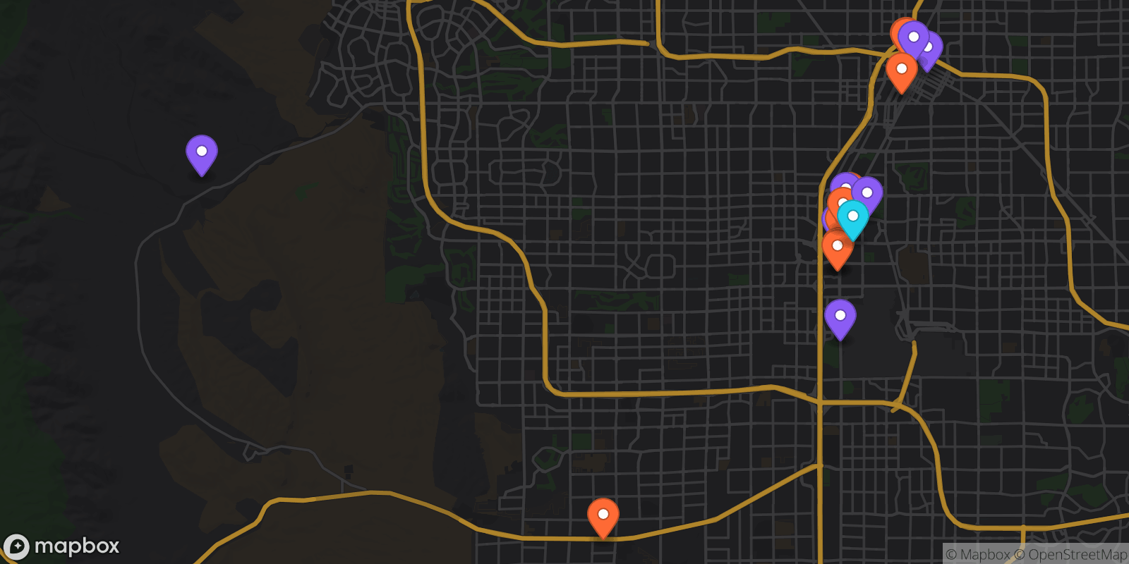 Map showing 19 locations