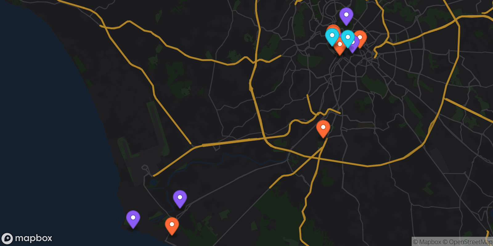 Map showing 16 locations