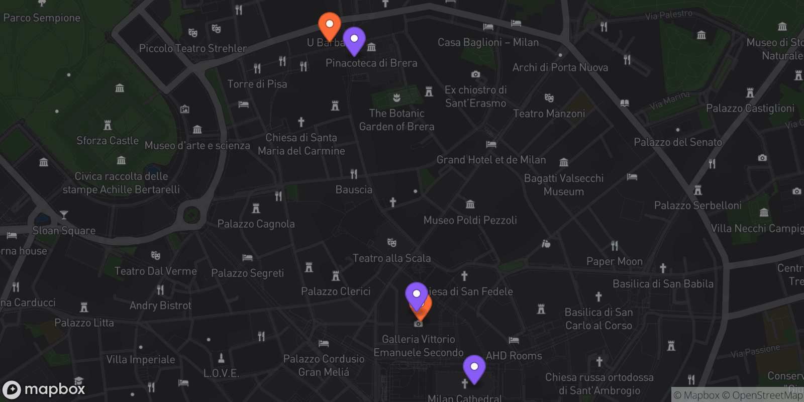 Map showing 5 locations
