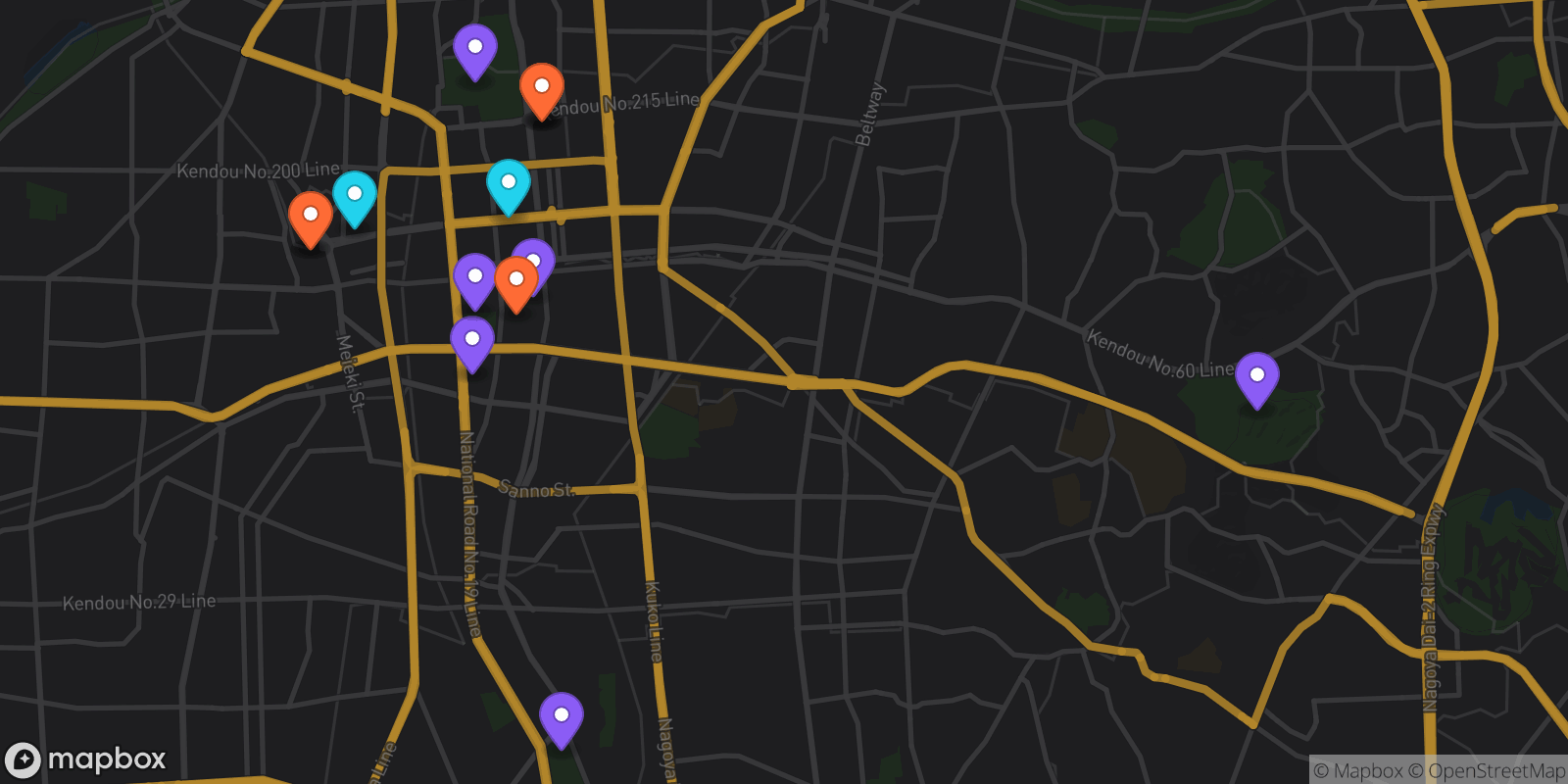 Map showing 14 locations