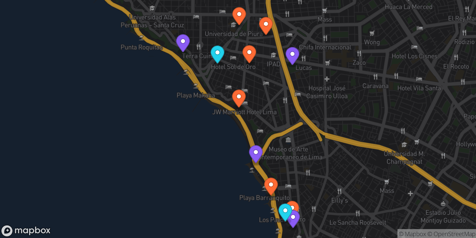 Map showing 12 locations