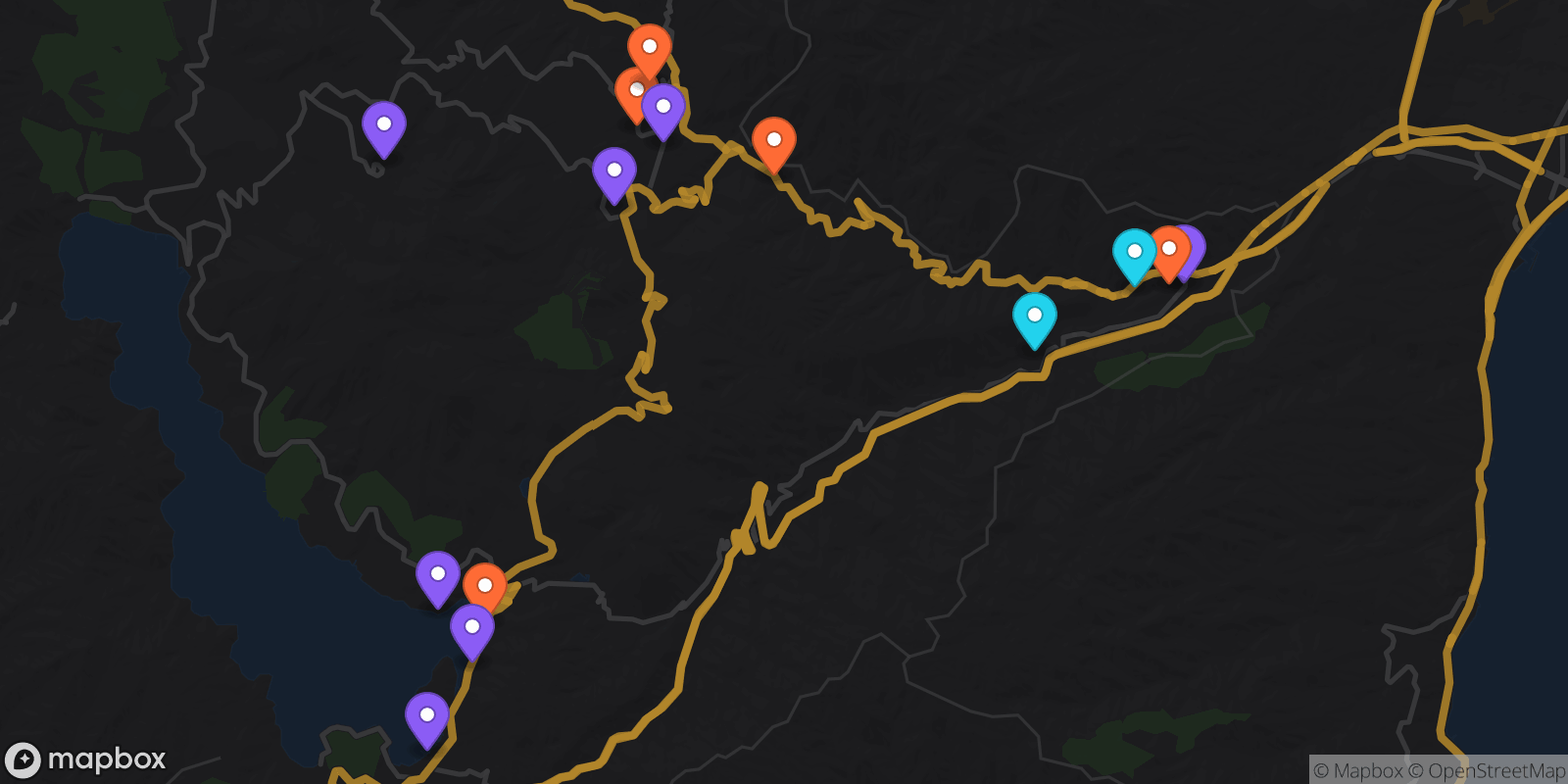 Map showing 14 locations