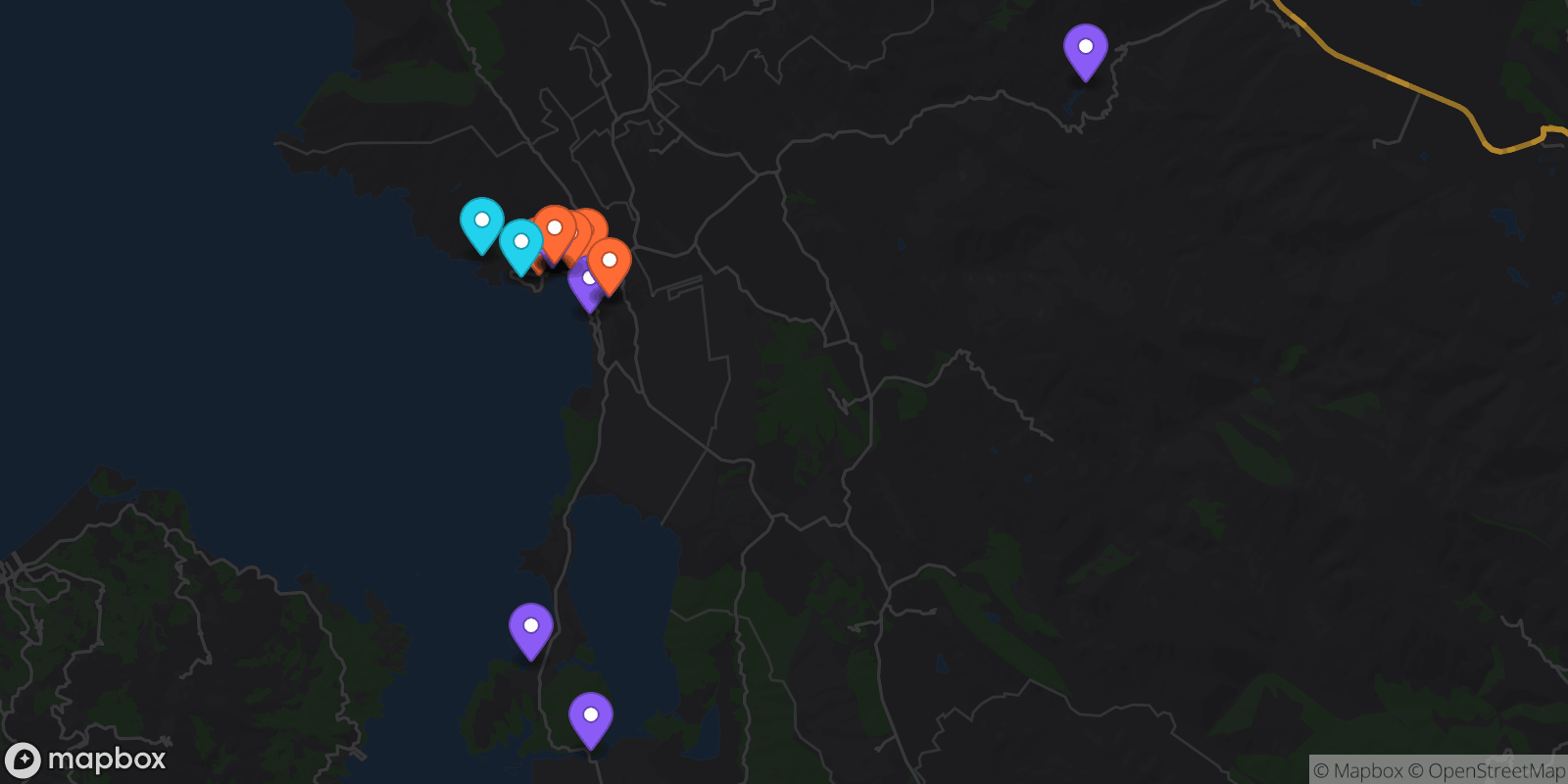 Map showing 18 locations