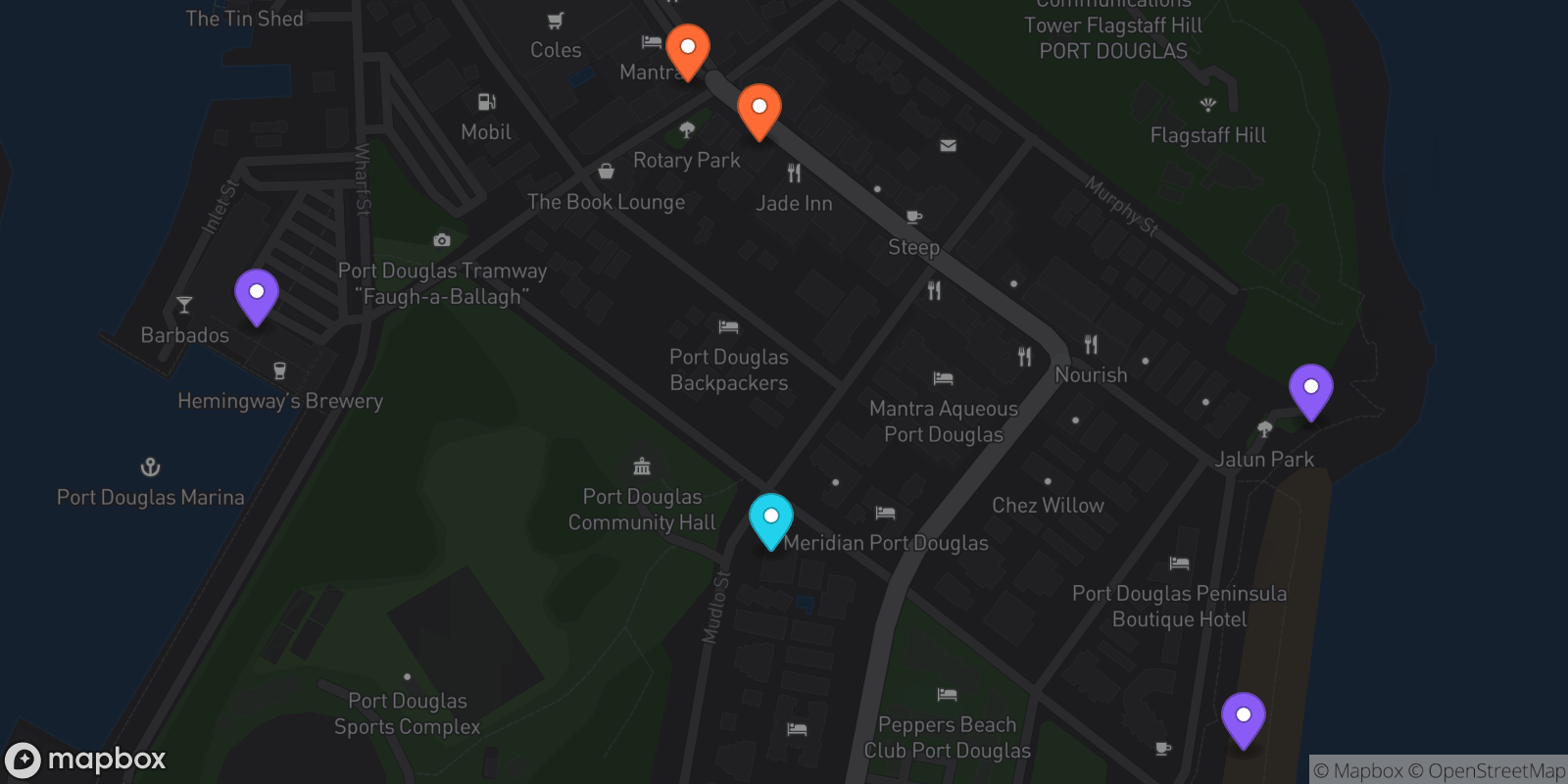 Map showing 6 locations