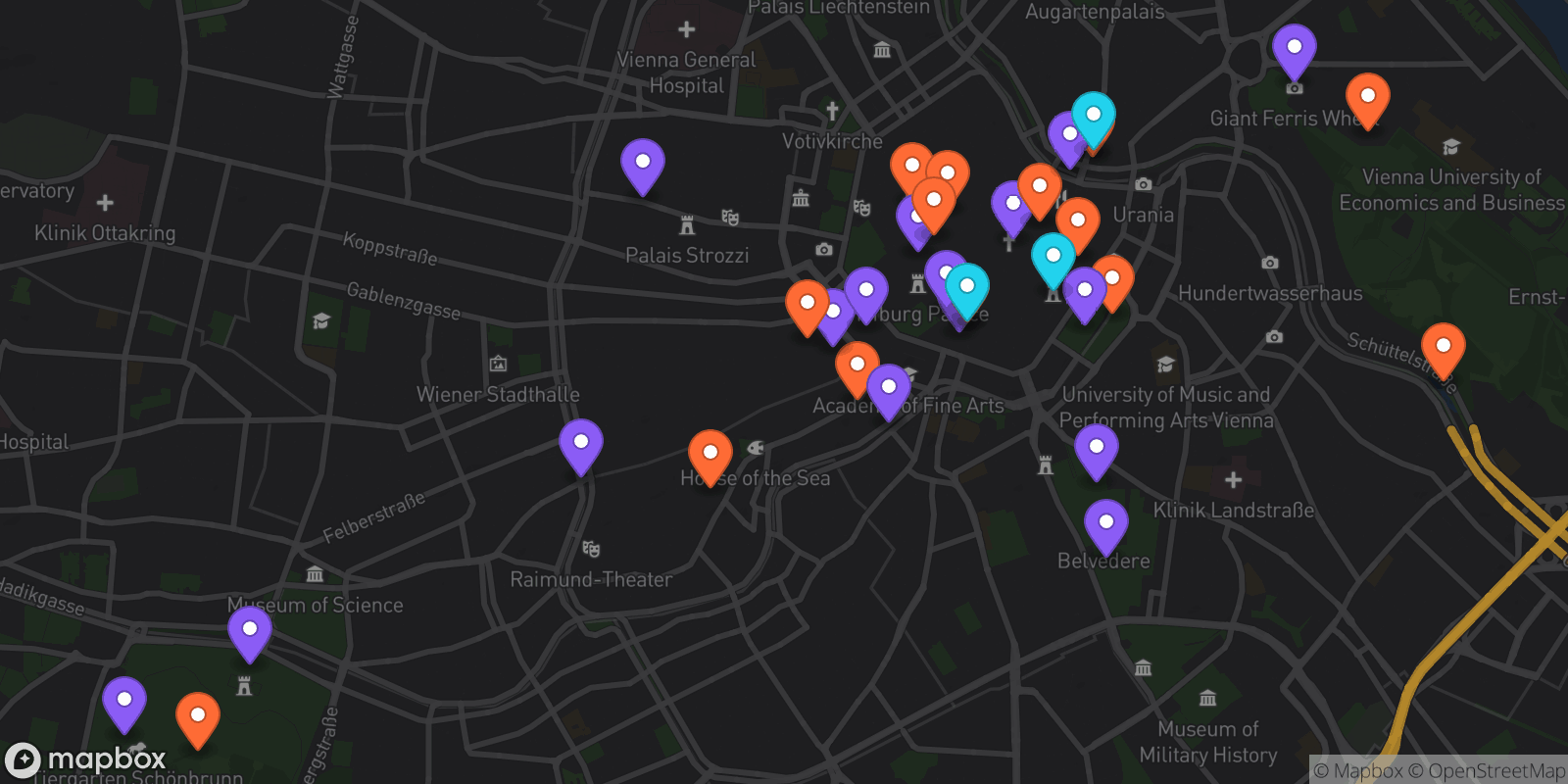 Map showing 33 locations