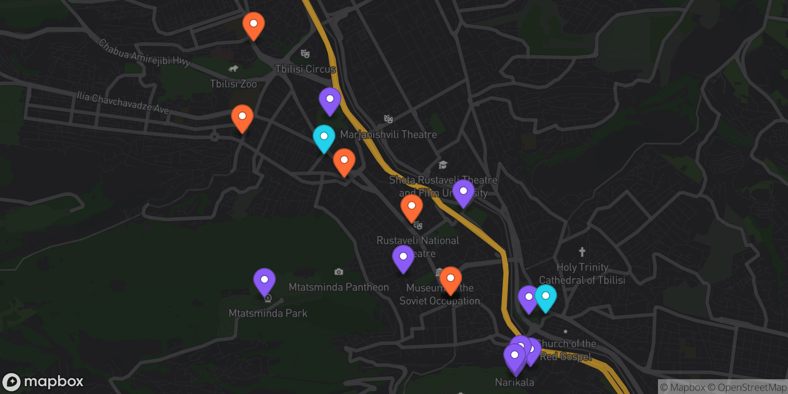 Map showing 20 locations