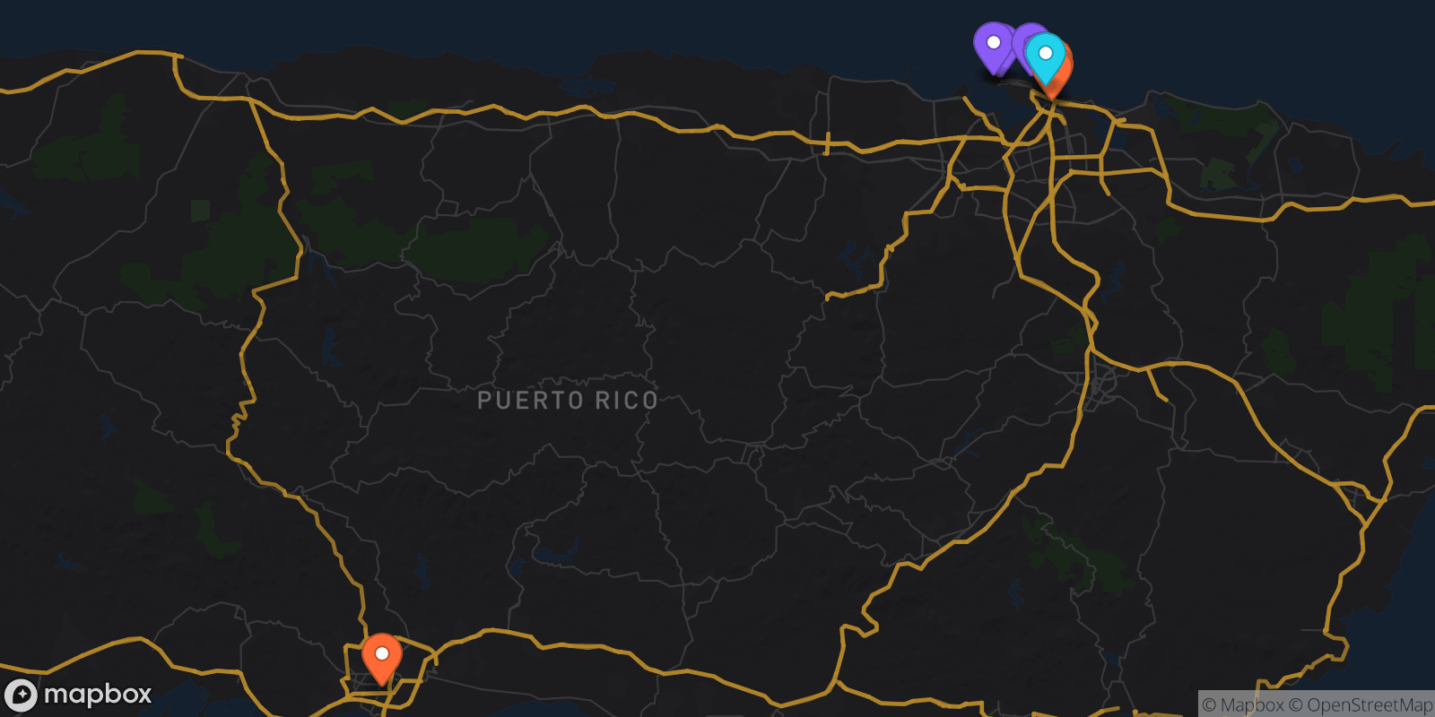 Map showing 10 locations