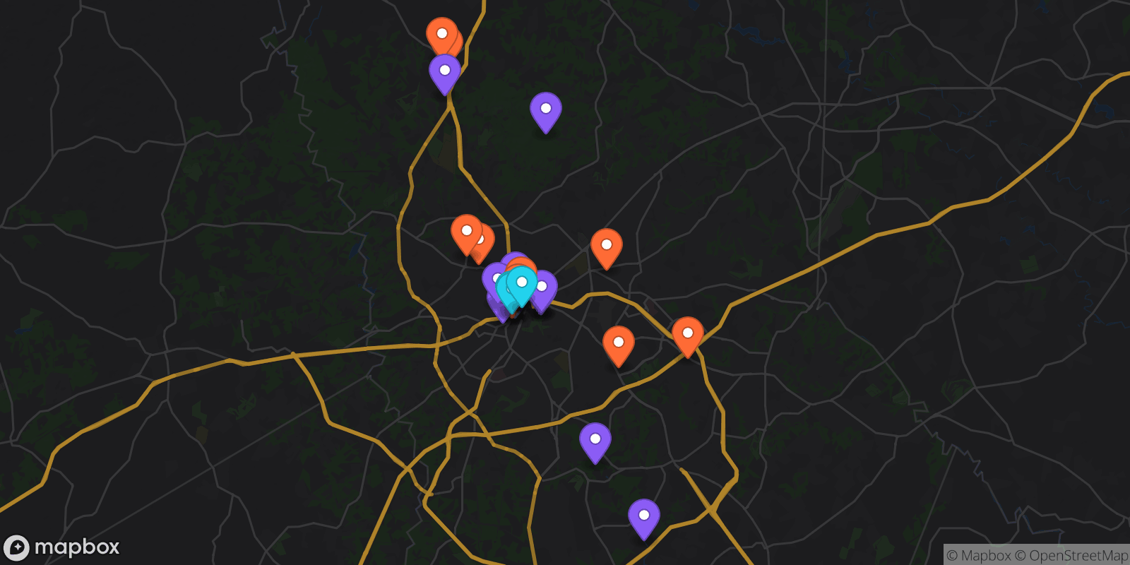 Map showing 29 locations