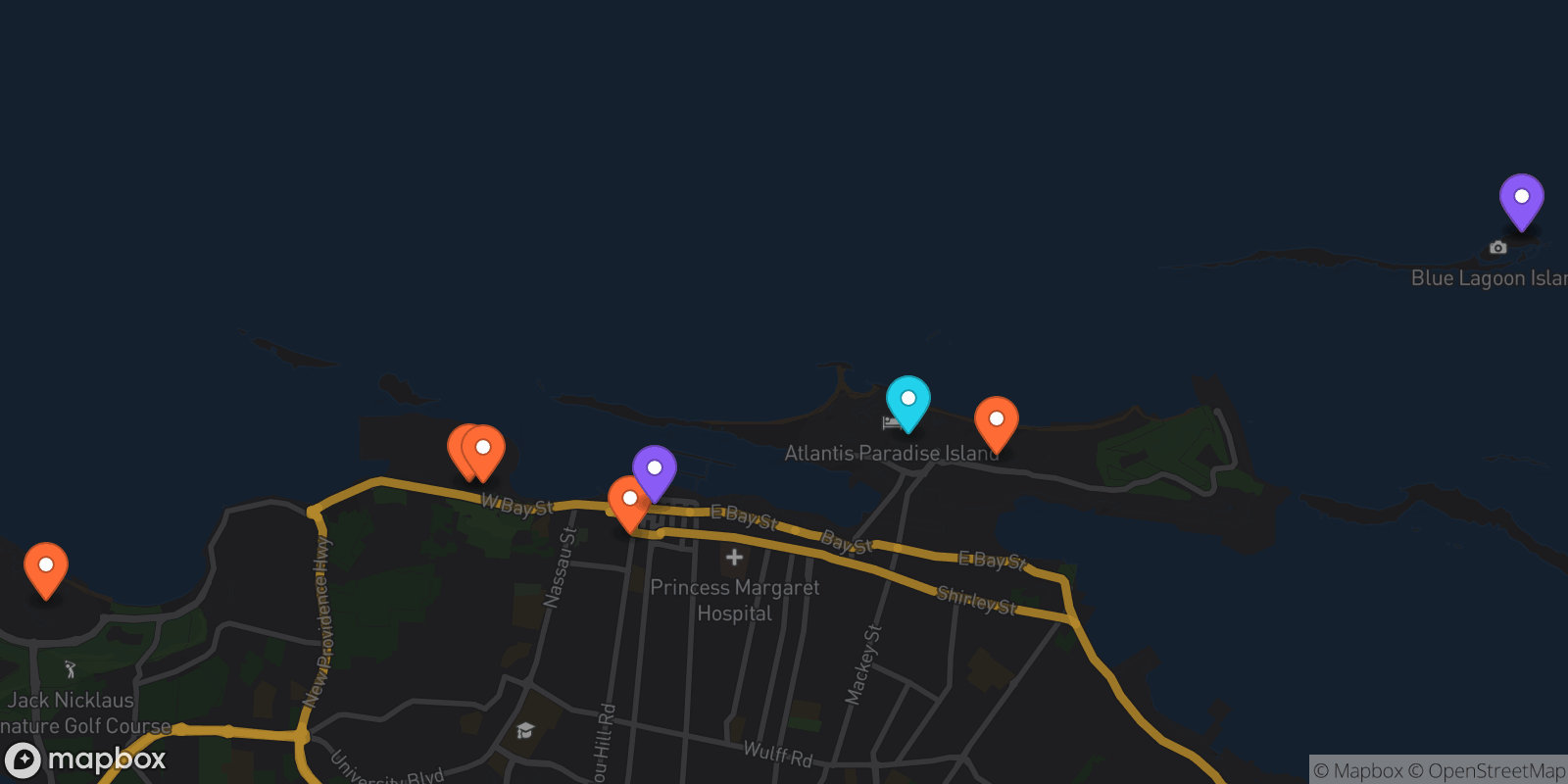 Map showing 9 locations
