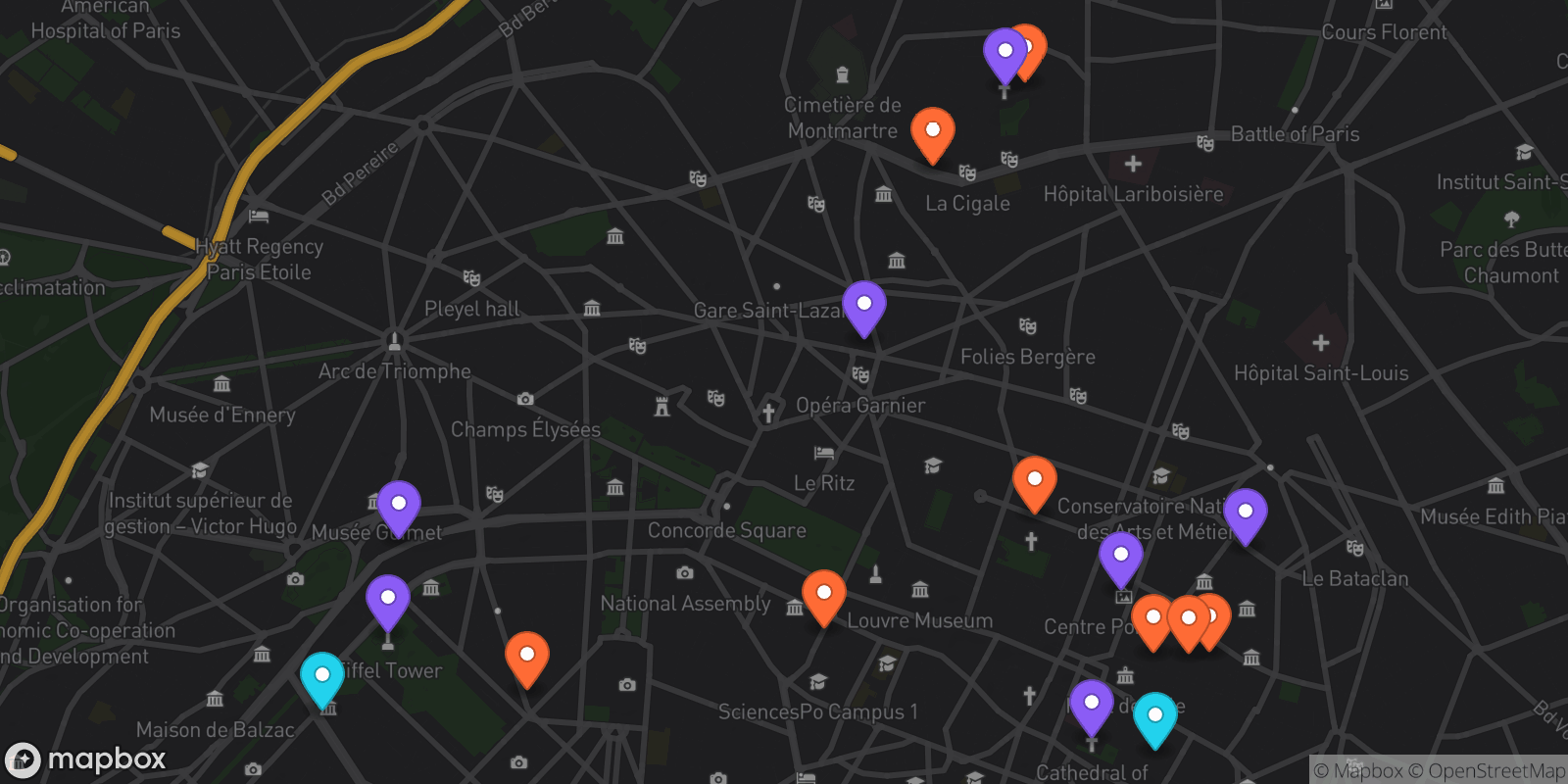 Map showing 17 locations