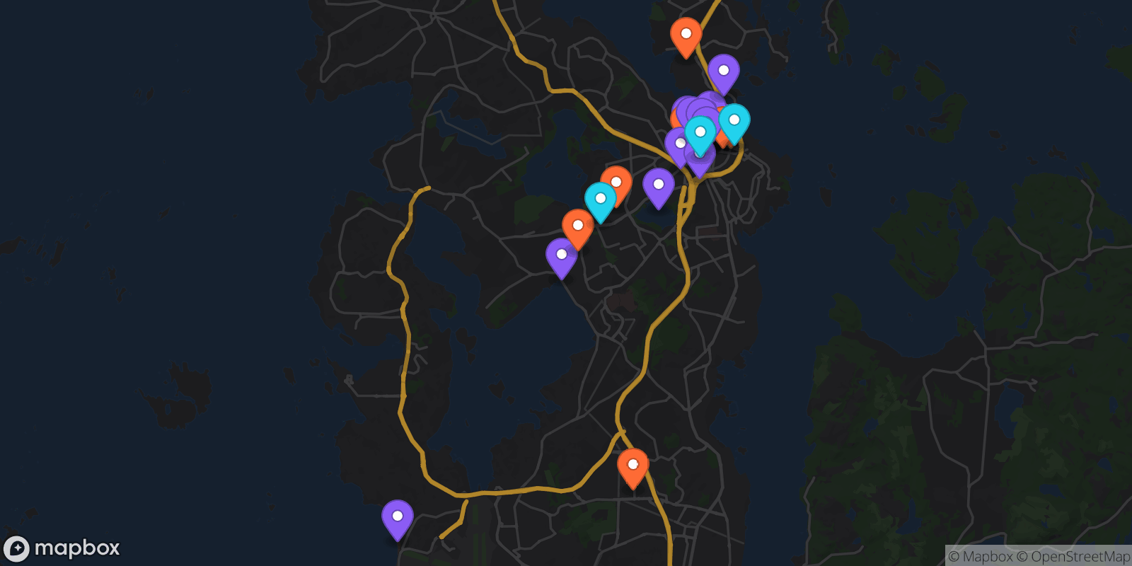 Map showing 34 locations