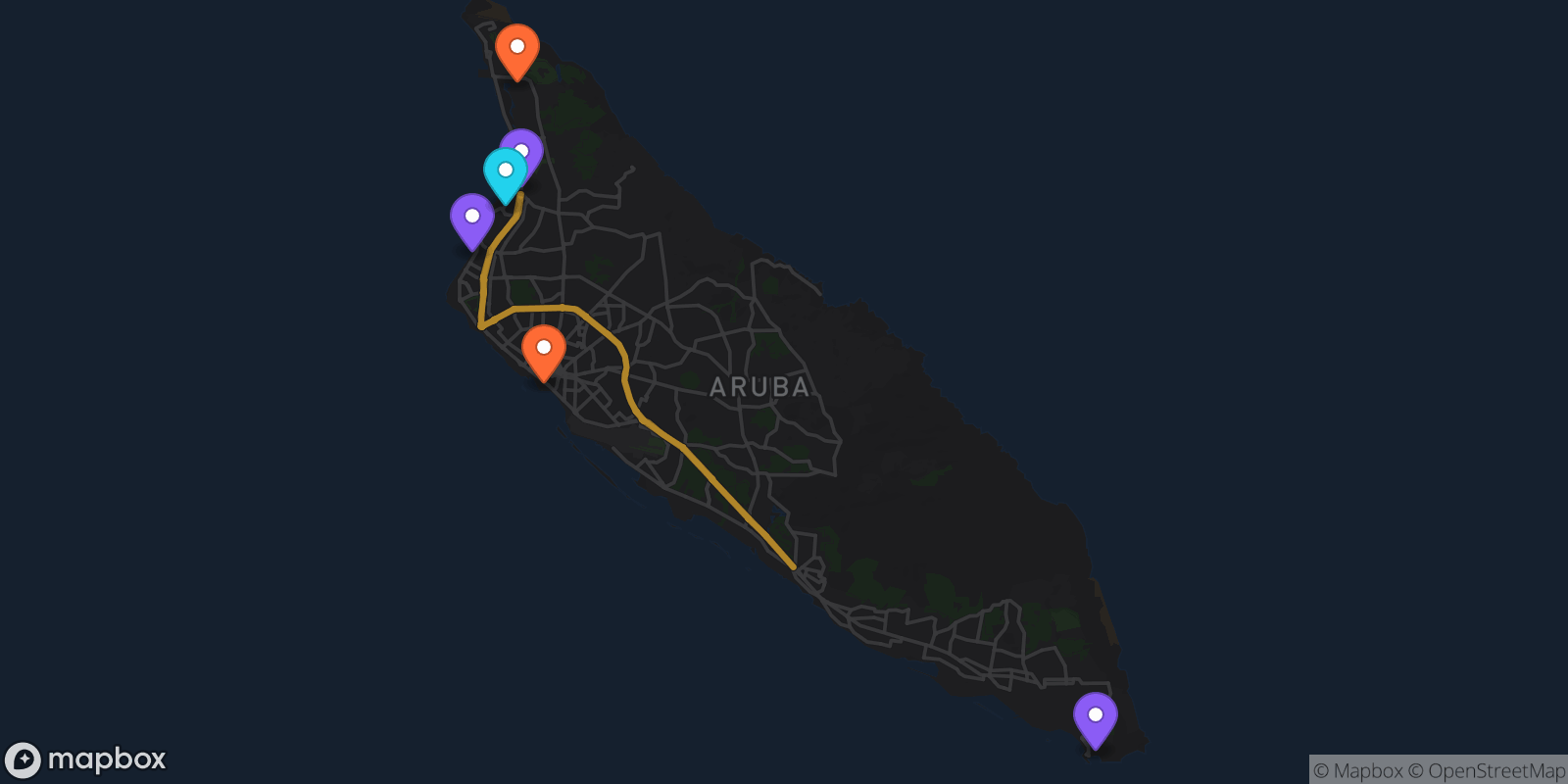 Map showing 6 locations