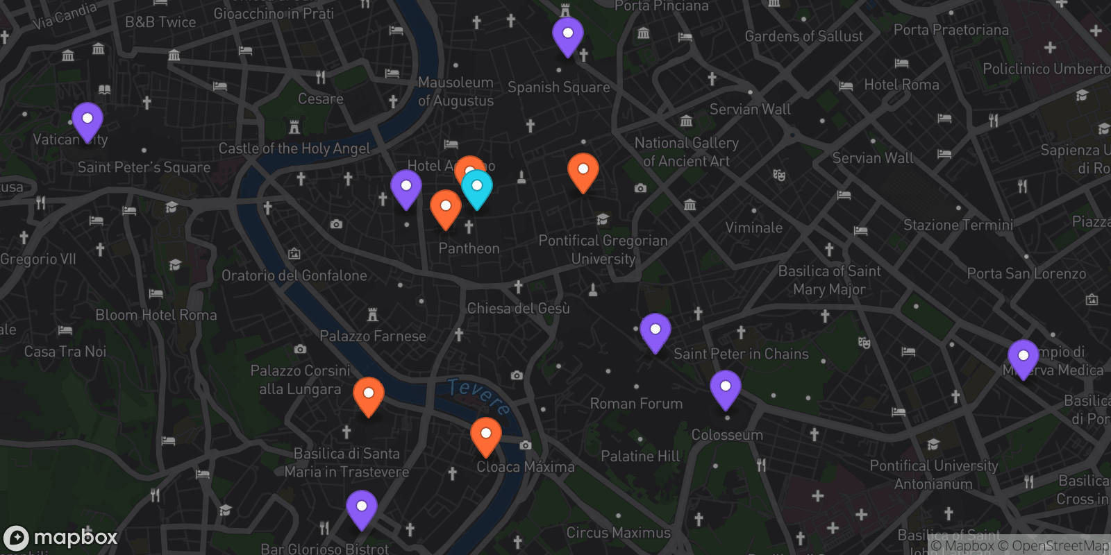 Map showing 13 locations