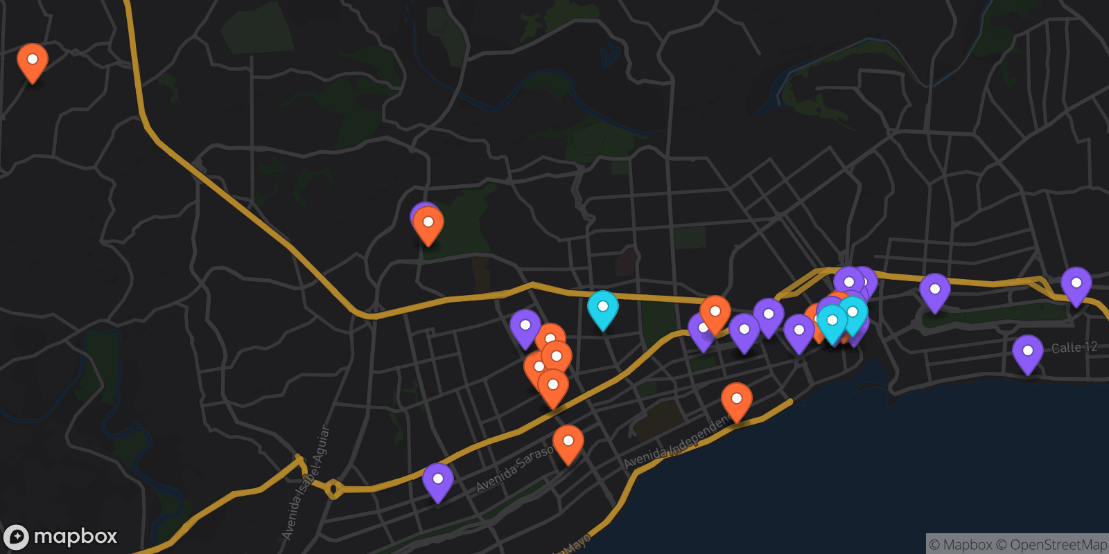 Map showing 38 locations