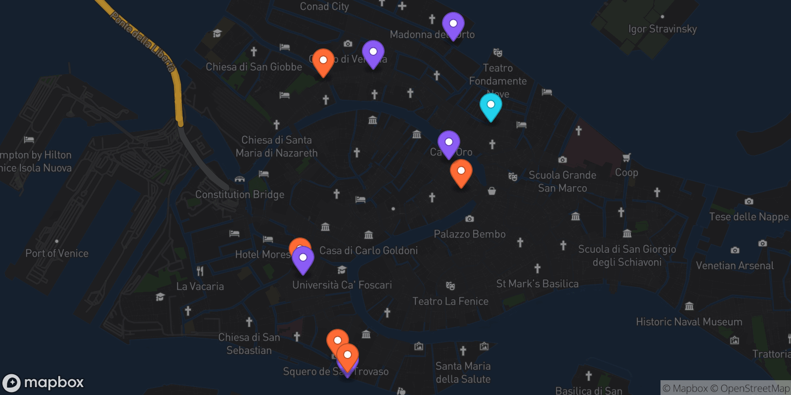 Map showing 11 locations