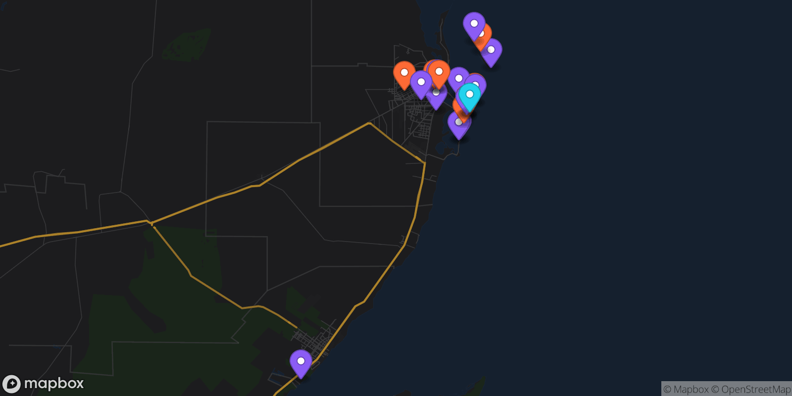 Map showing 22 locations
