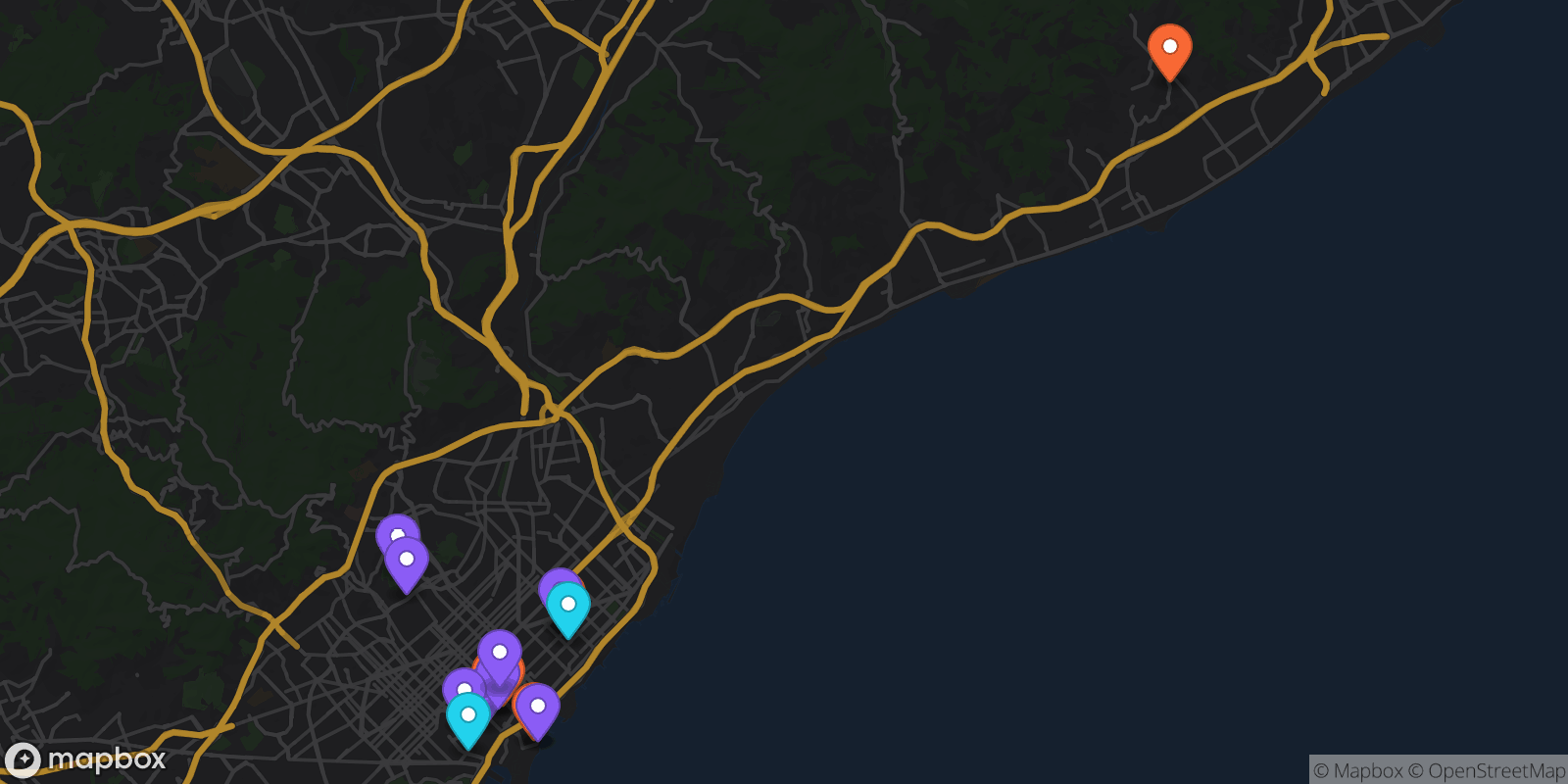 Map showing 16 locations