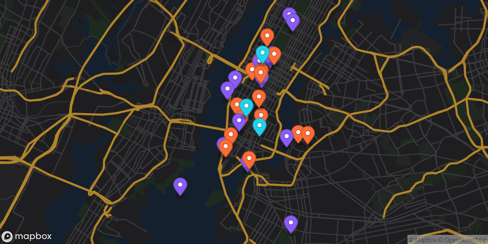 Map showing 33 locations