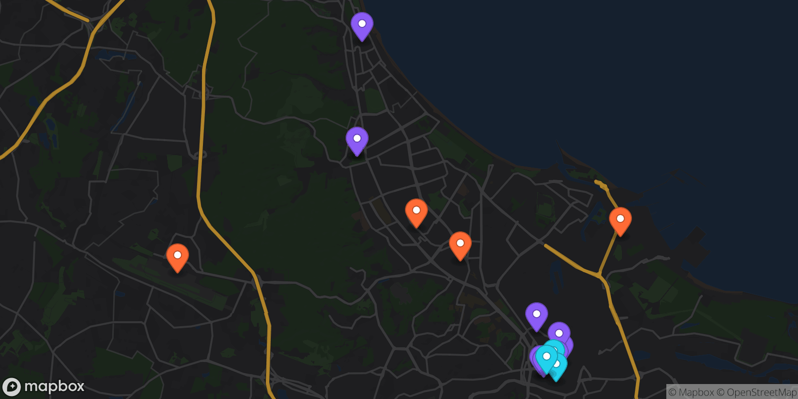 Map showing 17 locations