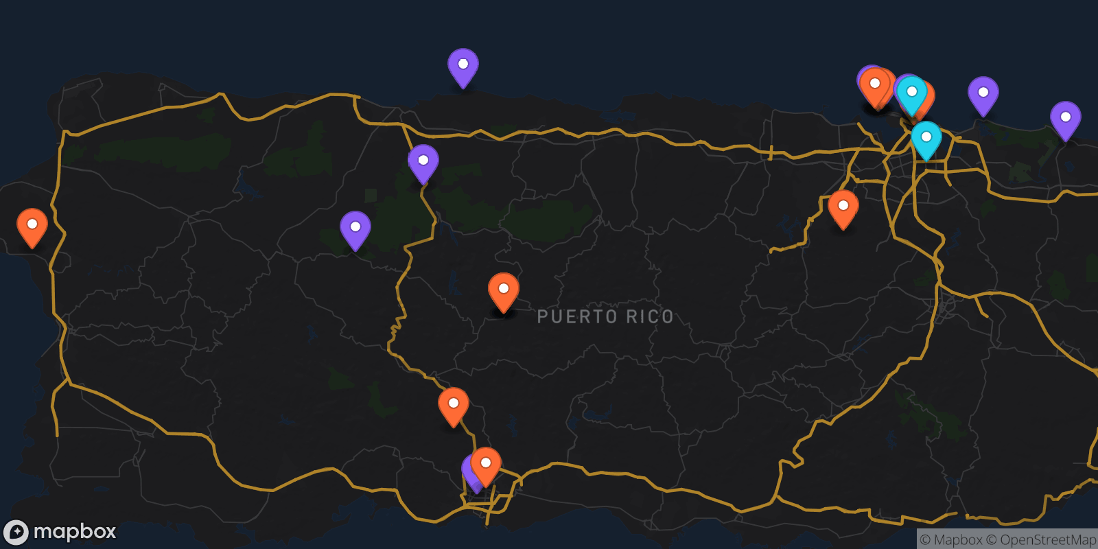 Map showing 33 locations