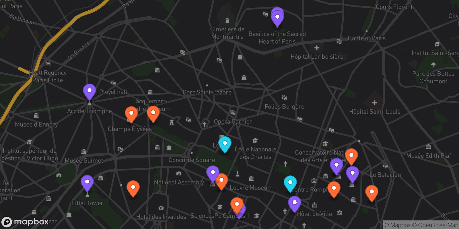 Map showing 20 locations