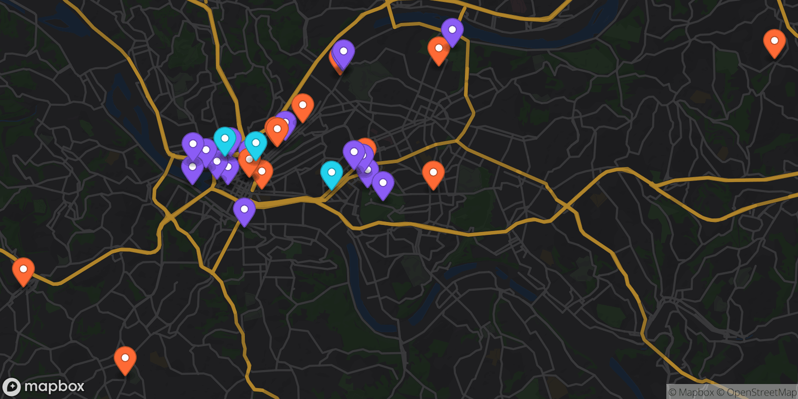Map showing 33 locations