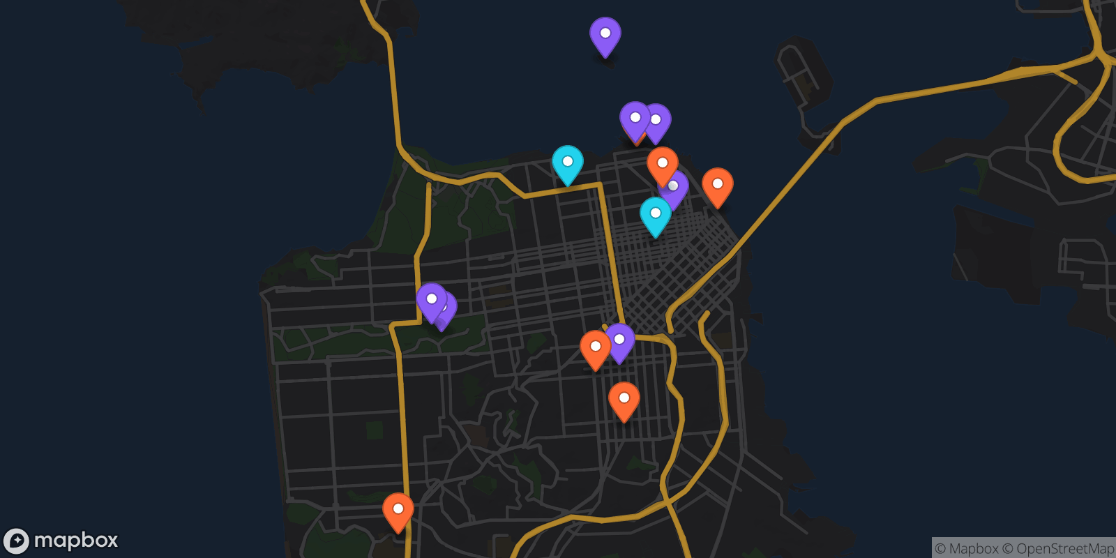 Map showing 15 locations