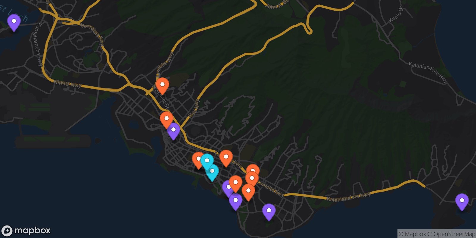Map showing 17 locations