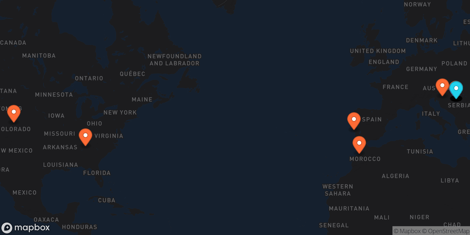 Map showing 35 locations