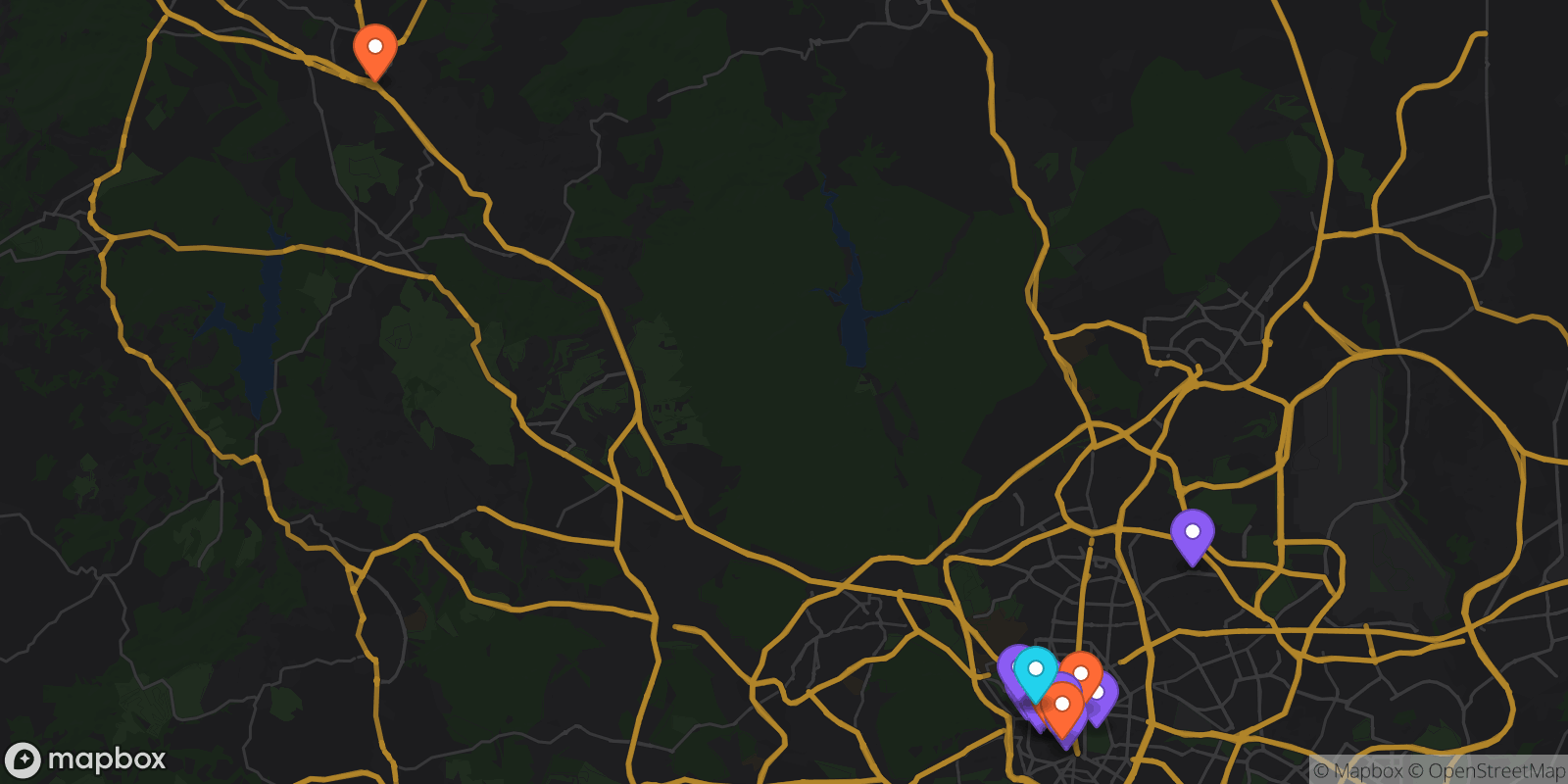 Map showing 14 locations