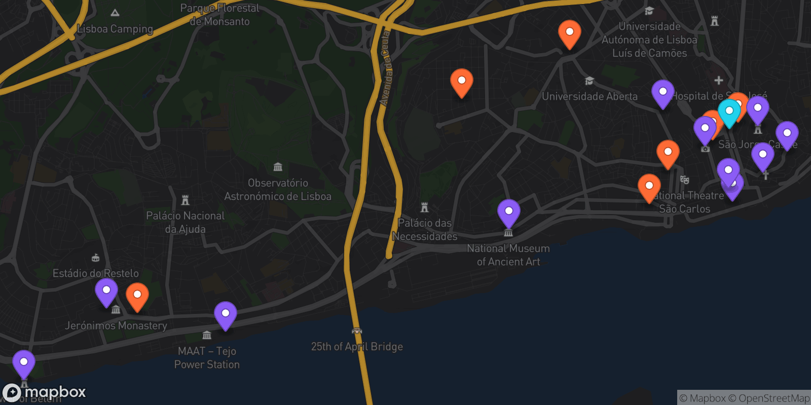 Map showing 19 locations