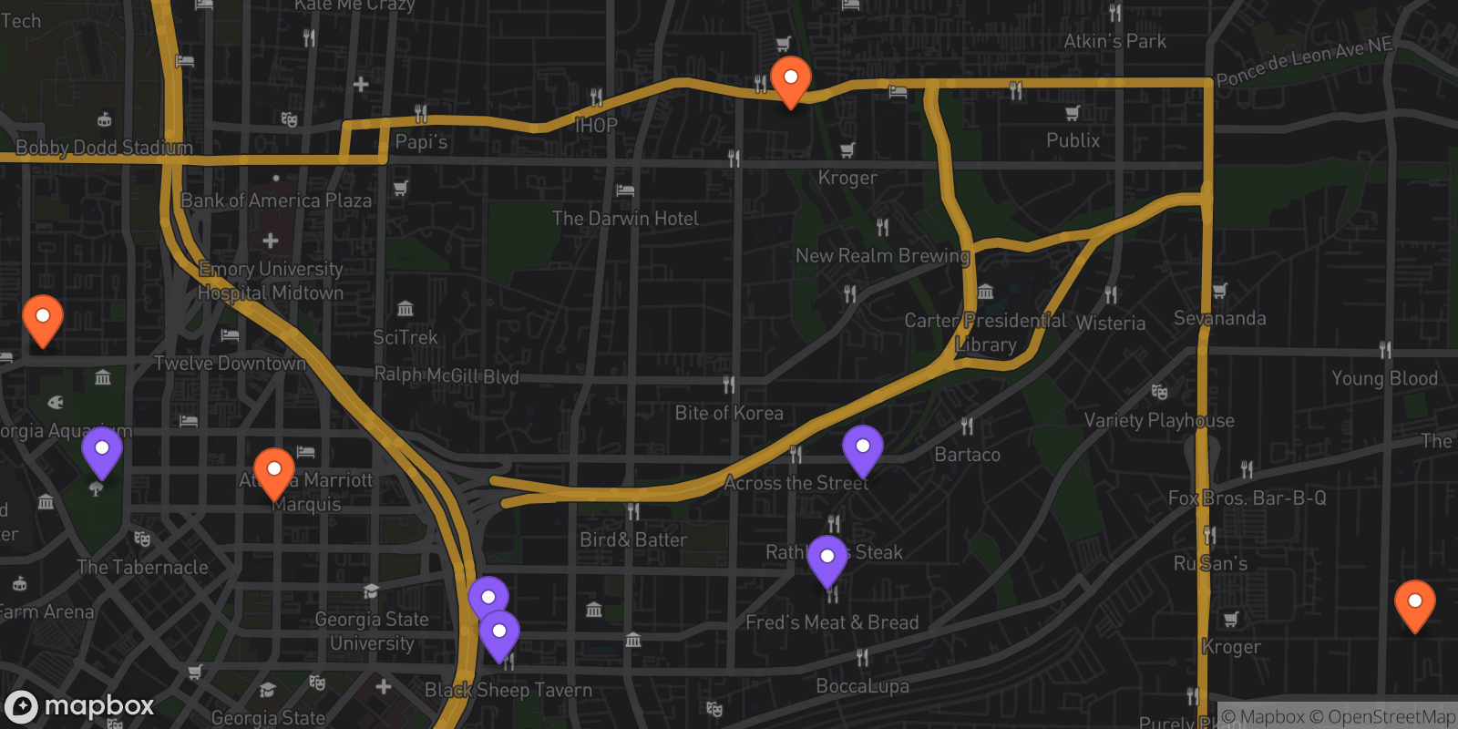 Map showing 9 locations