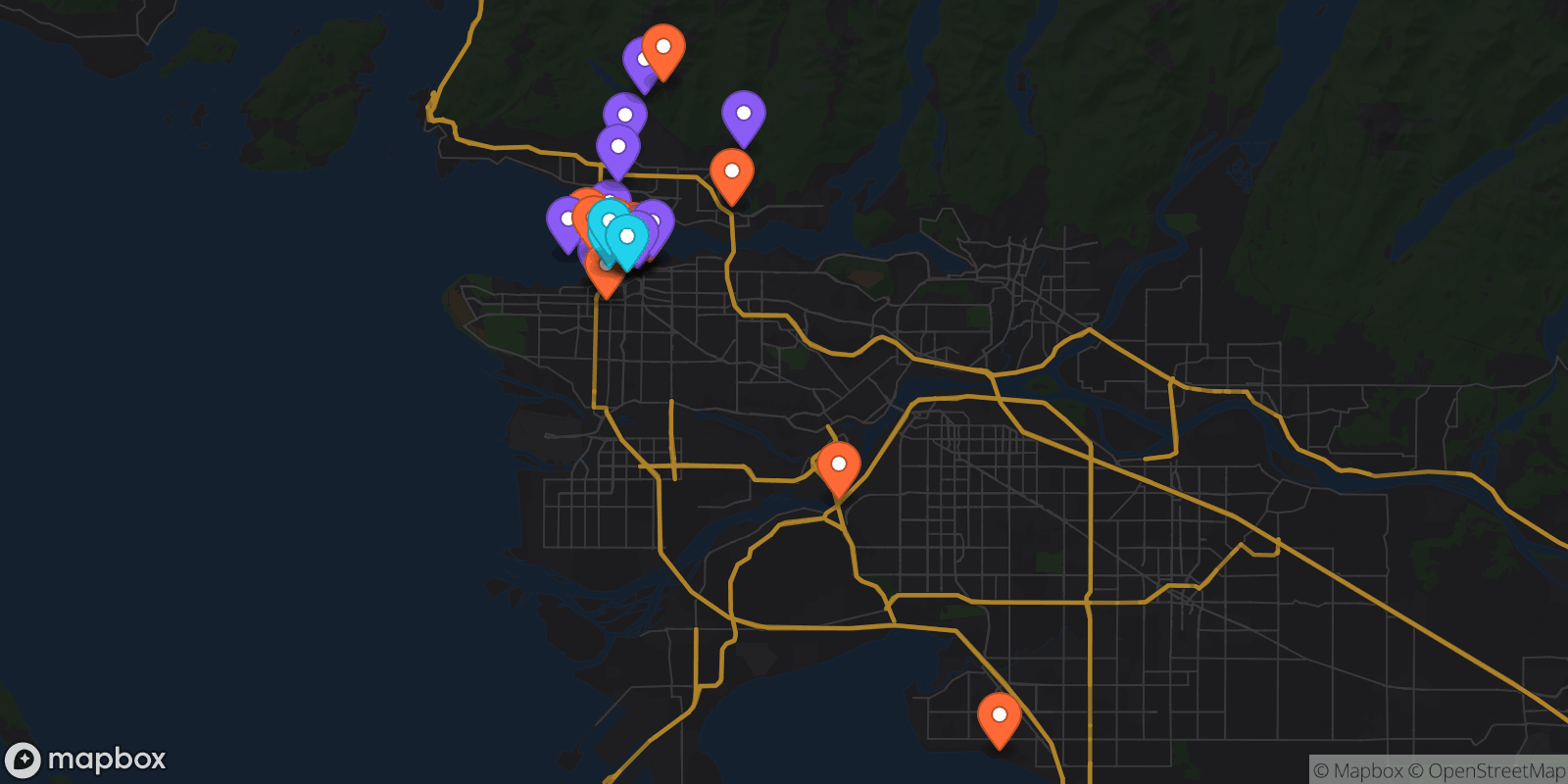 Map showing 32 locations