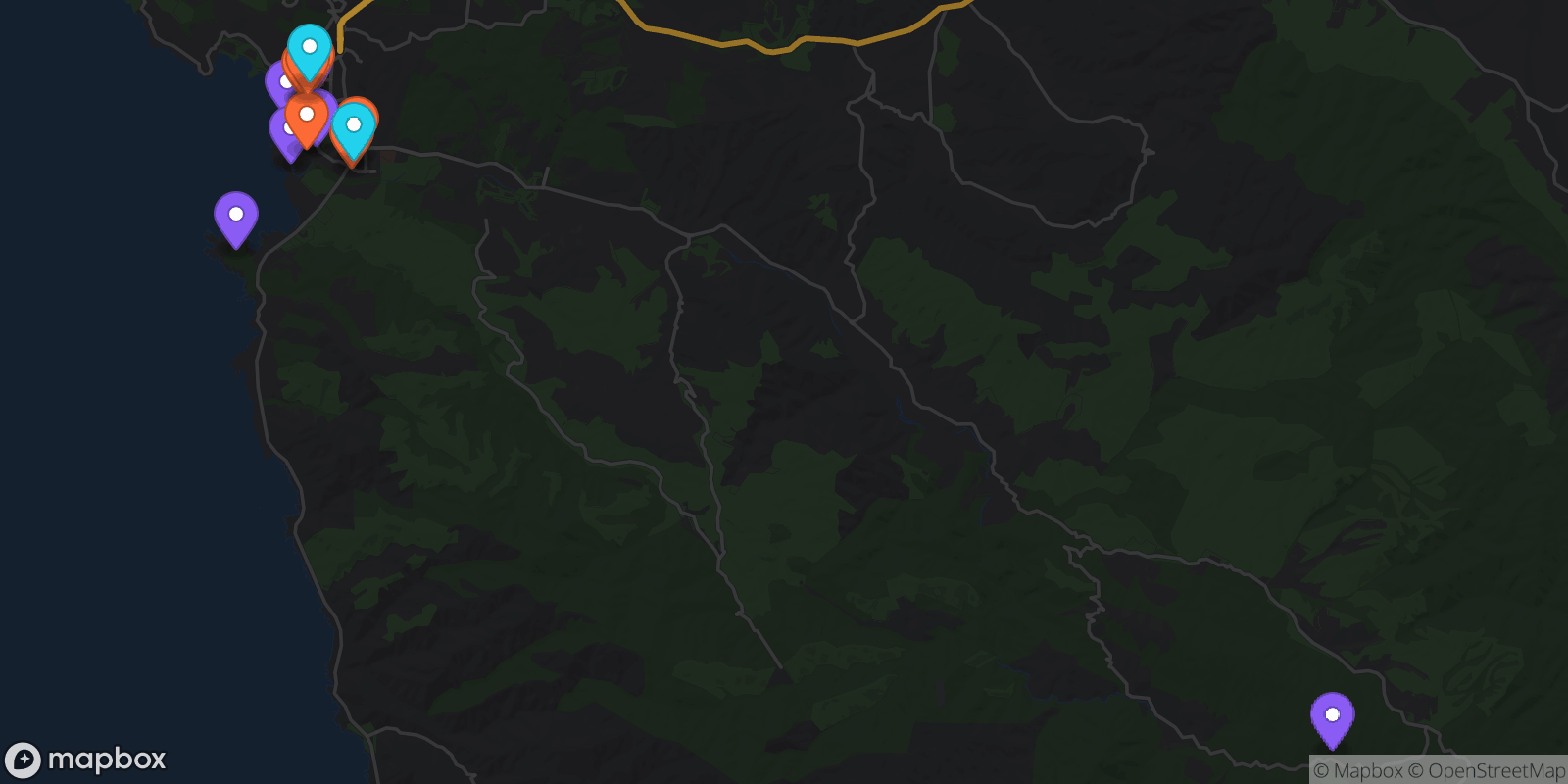 Map showing 16 locations